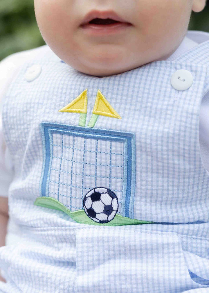 Check Seersucker Shortall With Soccer Goal