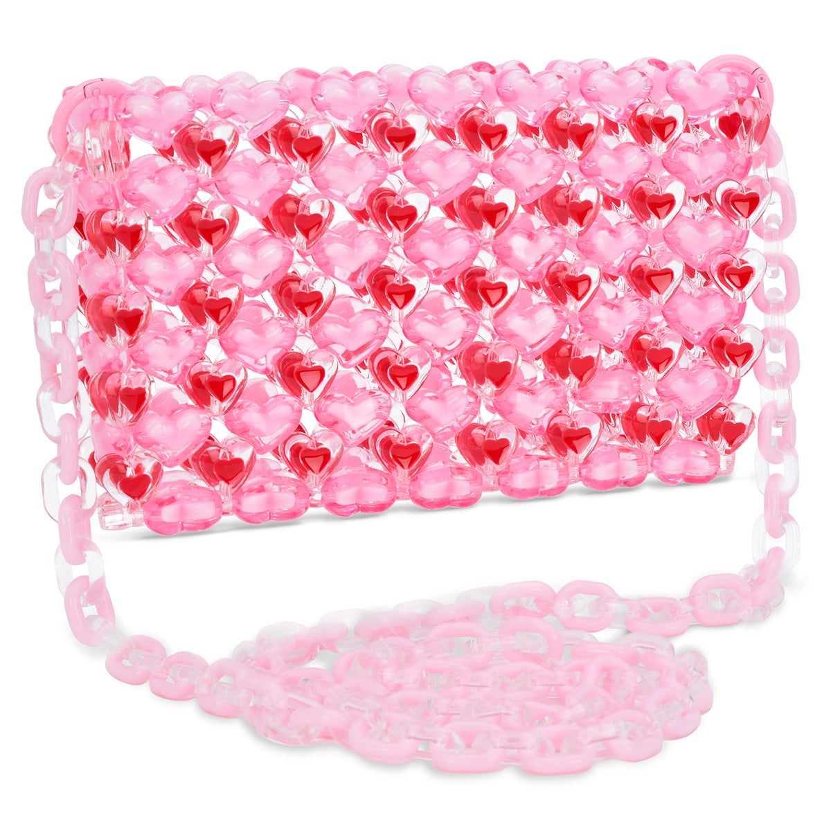 Pink Hearts Beaded Crossbody Bag