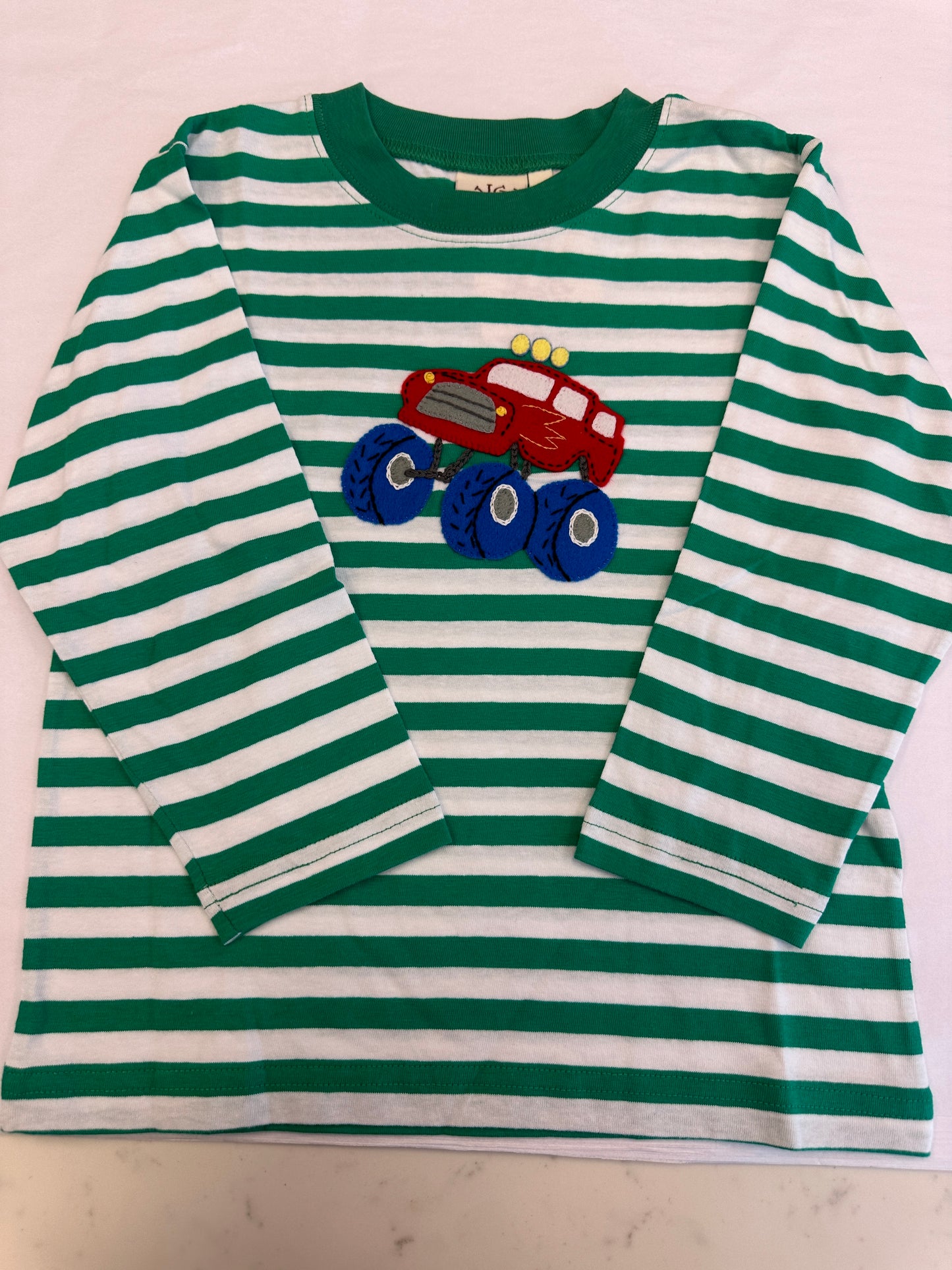 Green Stripe LS Monster Truck T-Shirt