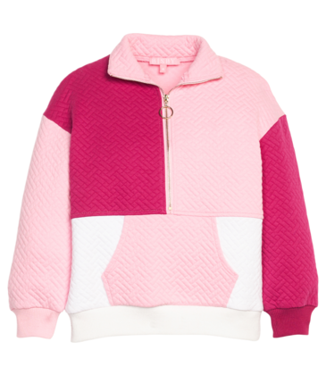 Color Block Pullover- Pink & Cranberry Quilted Trellis
