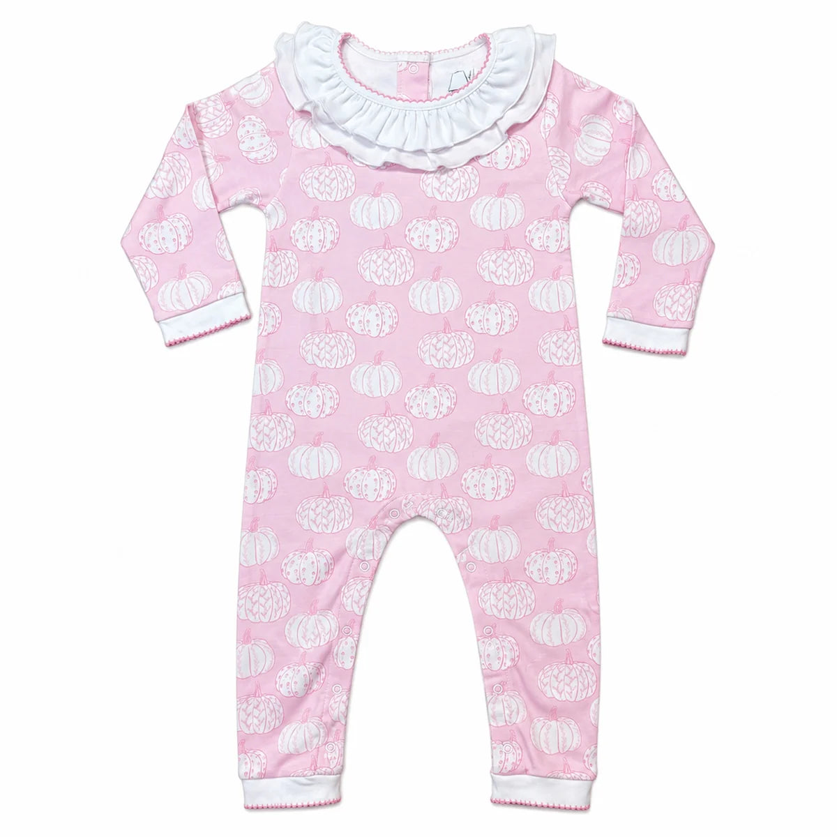 Girls Footless Playsuit with Ruffle Collar- Pretty Pink Pumpkins