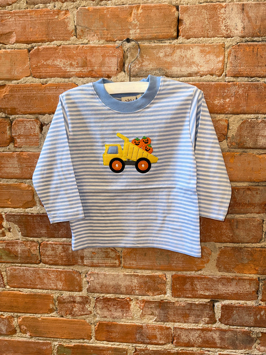 LS Dump Truck w/ Pumpkins Striped T-Shirt
