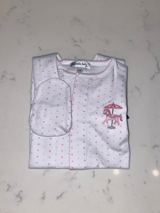 Carousel Pink Embroidered Footie