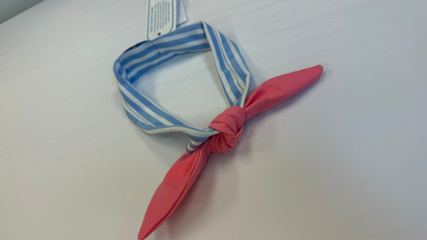 Blue Stripe Knit Headband Pink Bow
