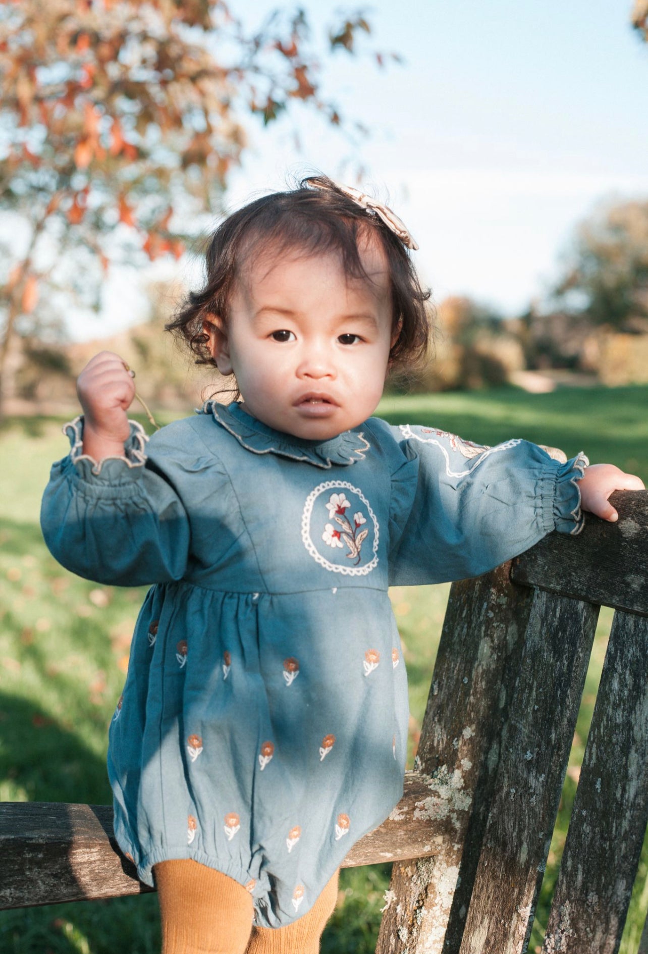 Juniper Romper Blue Embroidery