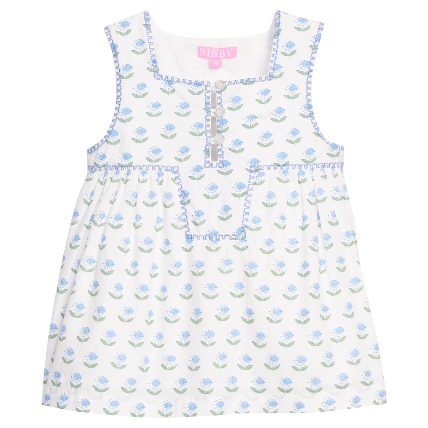 Blue Tulip Block Print Keystone Top