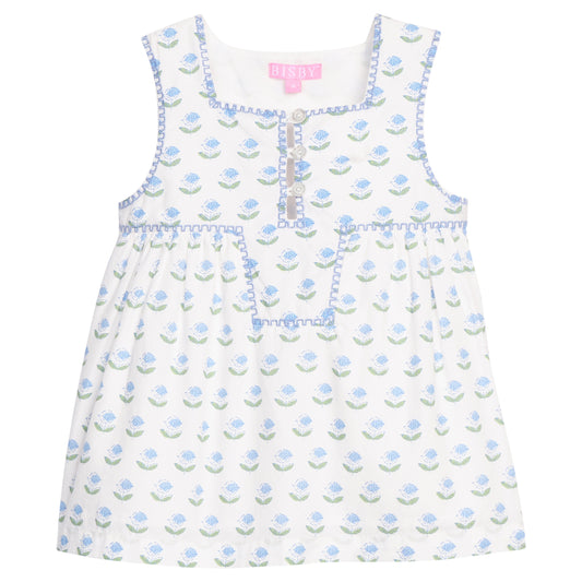 Blue Tulip Block Print Keystone Top