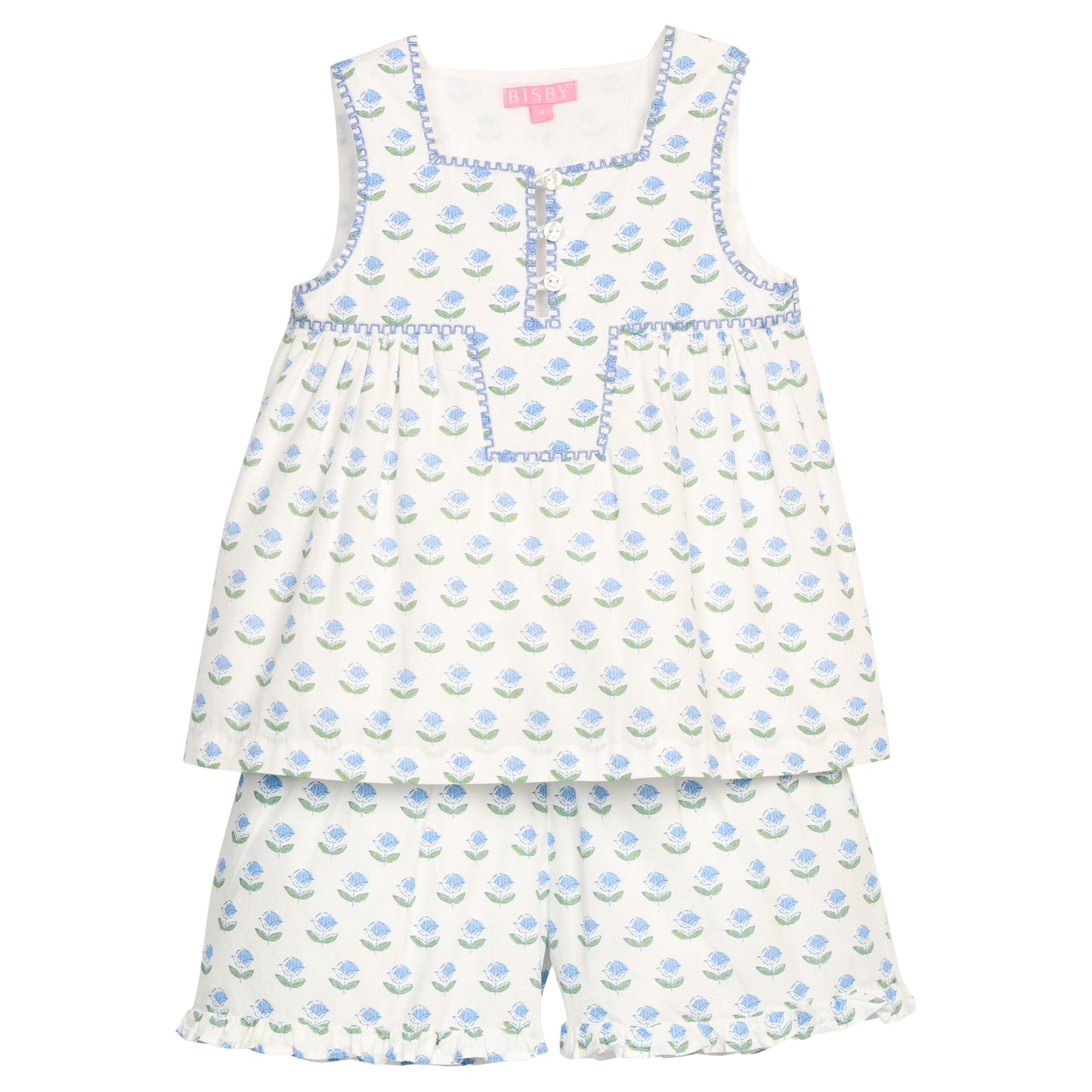 Blue Tulip Block Print Keystone Top