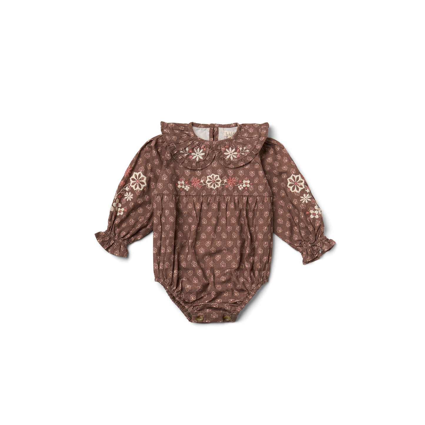 Little Belle Romper in Brown Block Print