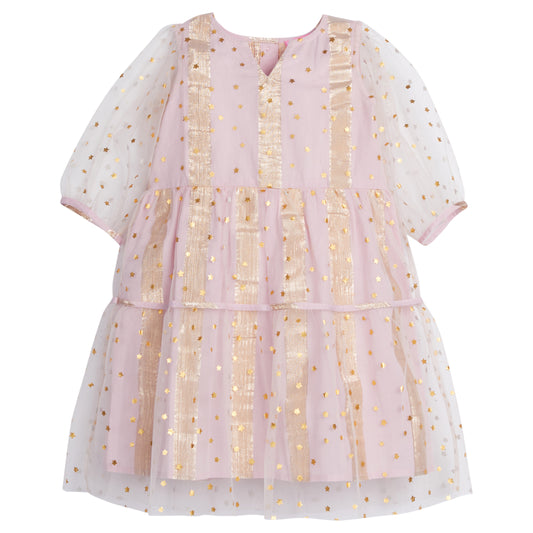 Madaket Dress Pink Metallic Stripe/Stars