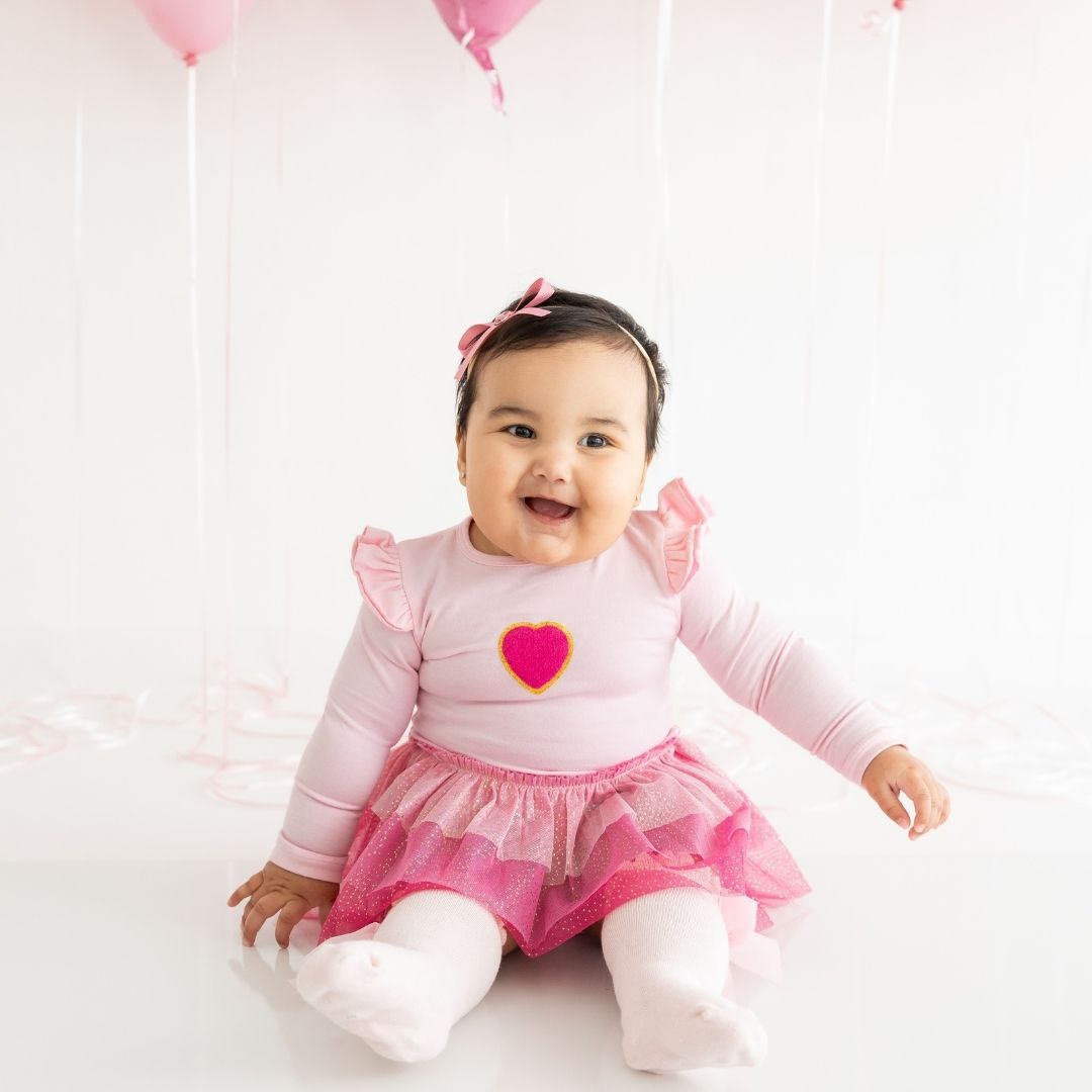 Pink Petal Valentine's Day Long Sleeve Tutu Bodysuit