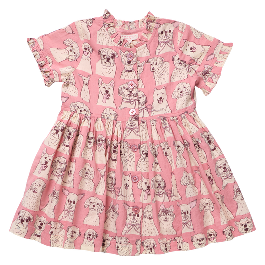 Pink Sketched Dogs Autumn Dress