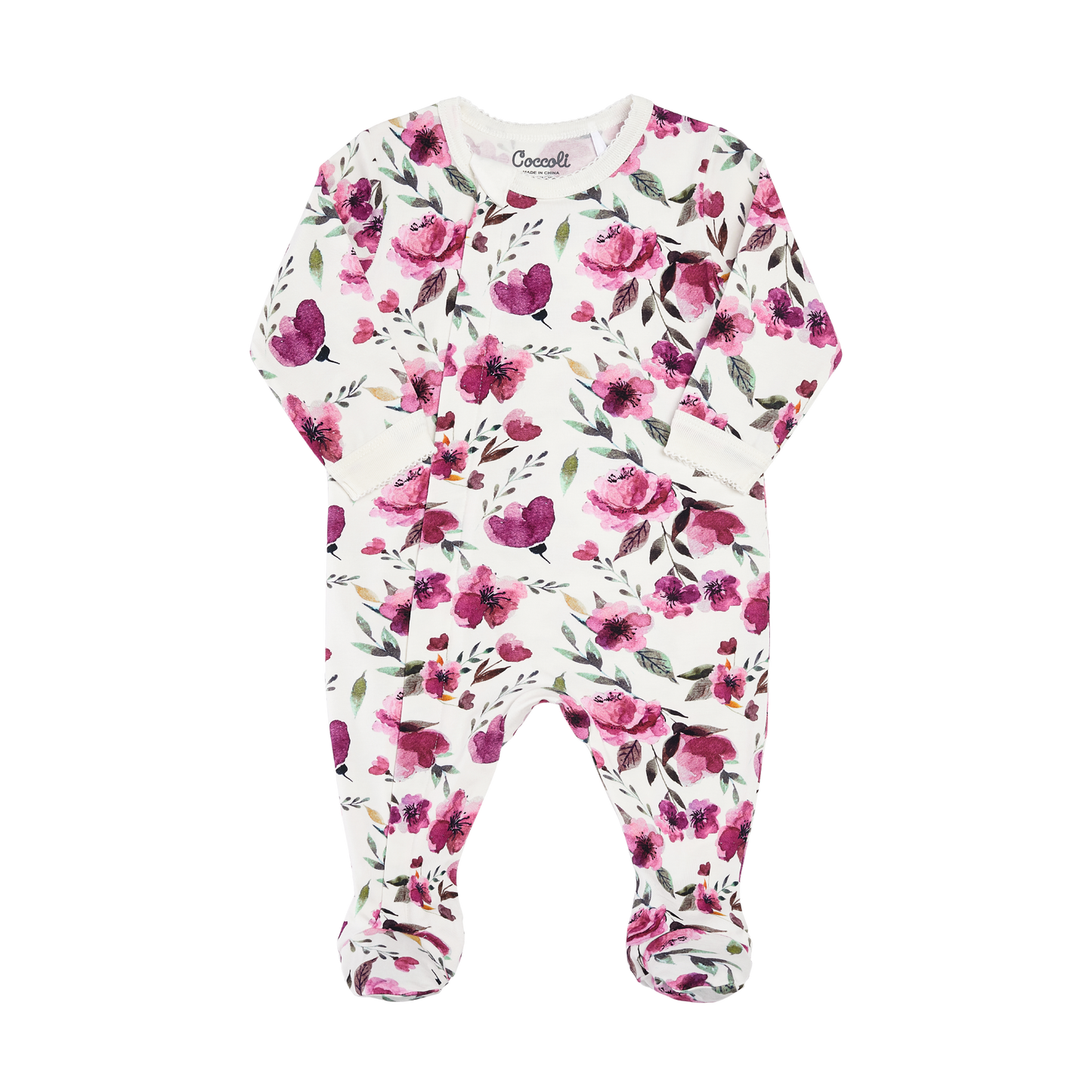 Cream Flower Zipper Footie