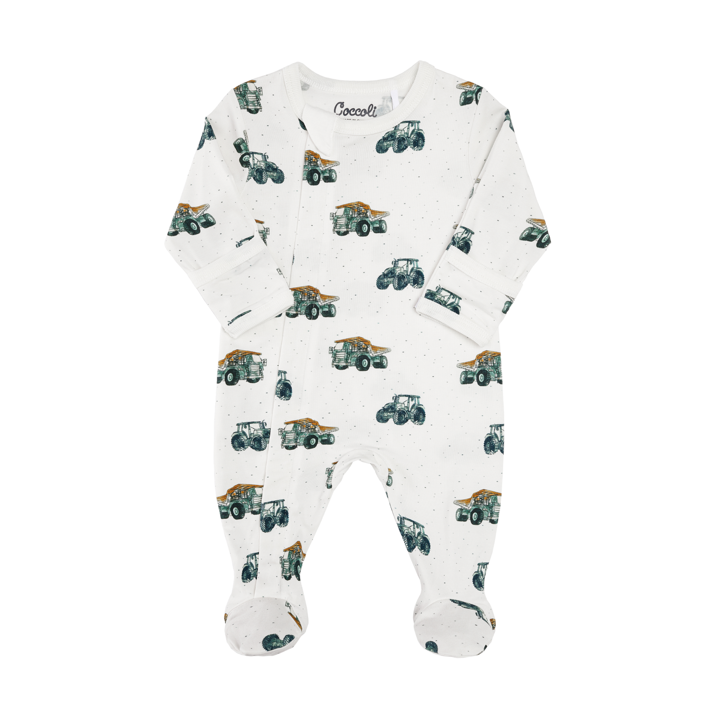 Cream Tractors Zipper Footie