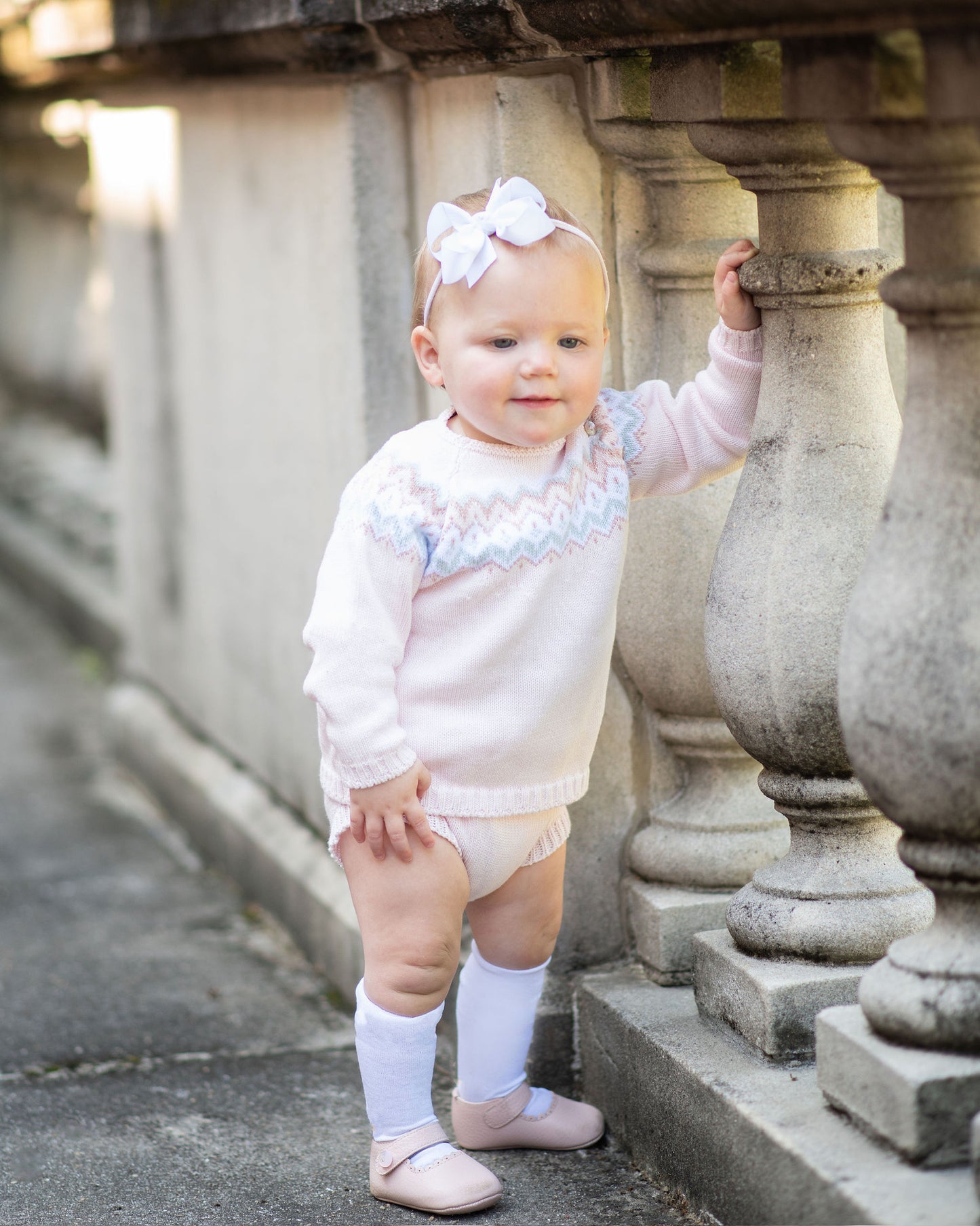 Fair Isle Herringbone Diaper Set Pink