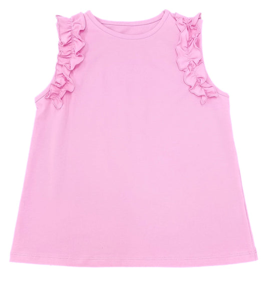 White Ruffled Shoulder Pima Sleeveless Top