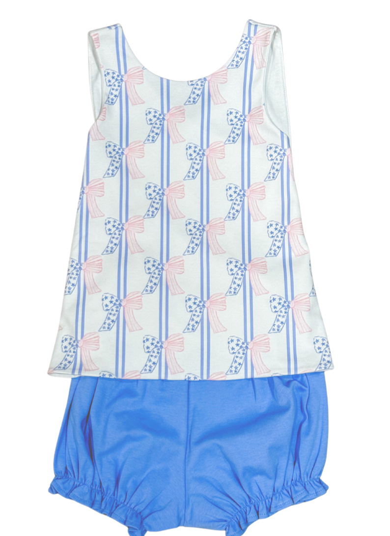 Patriotic Bow Knit Sammy Bloomer Set