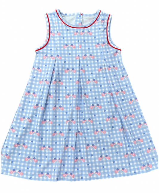 Patriotic Gingham Knit Penny Pleat Dress