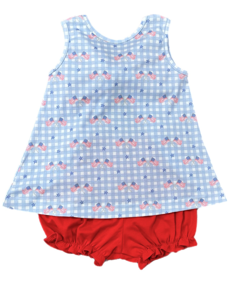 Patriotic Gingham Knit Lottie Bloomer Set