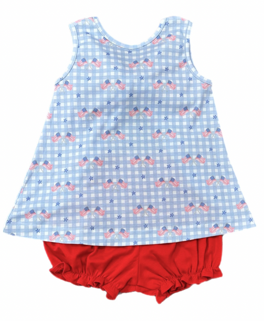 Patriotic Gingham Knit Lottie Bloomer Set