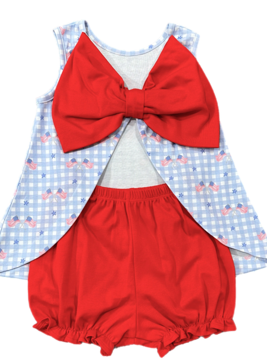 Patriotic Gingham Knit Lottie Bloomer Set
