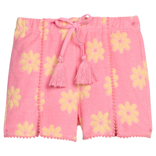 Pink Floral Terry Pom Pom Terry Shorts