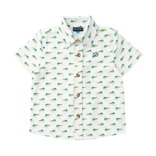 Mahi Mahi Print Short Sleeve Button Down Shirt