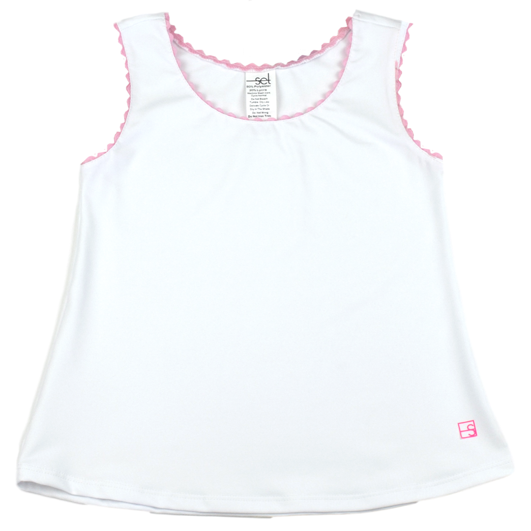 Riley Tank - Pure Coconut, Cotton Candy Pink Ric Rac