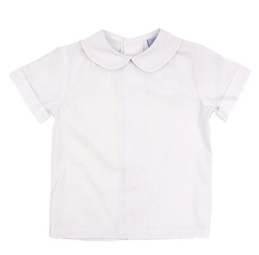 Button Back Boys Short Sleeve Piped Shirt - White