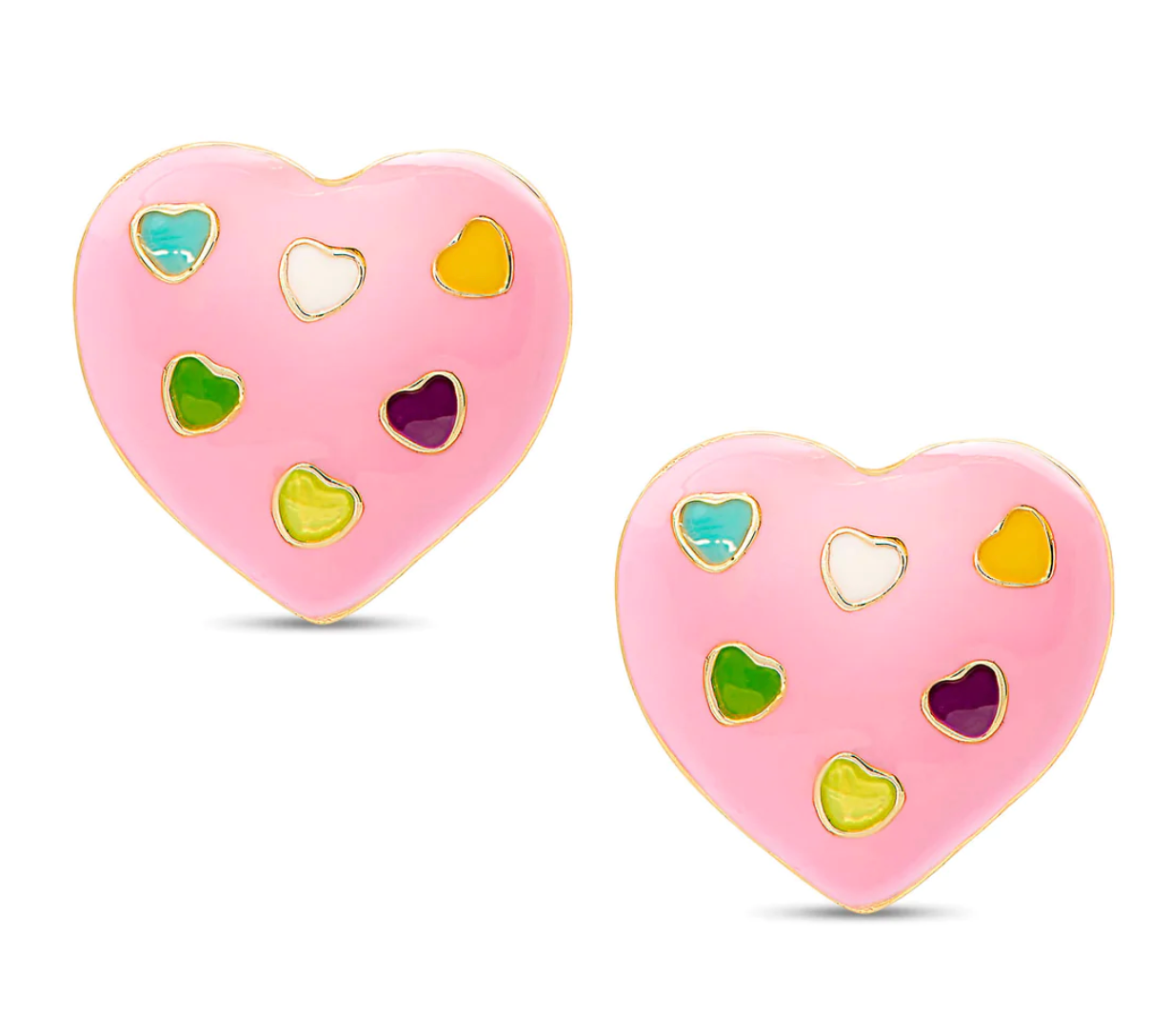 Puffed Heart Stud Earrings - Pink