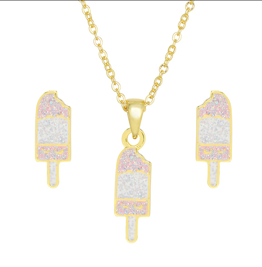 Glitter Ice Cream Necklace & Earrings Set