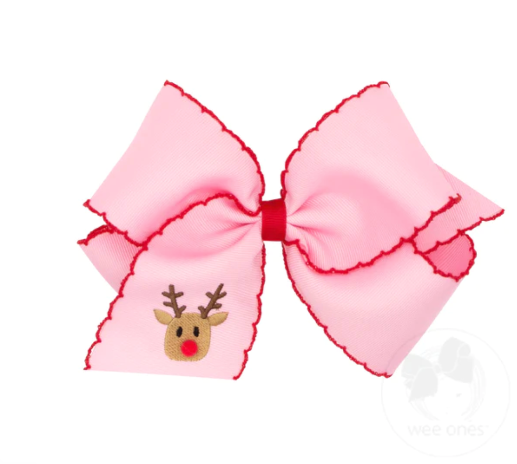 Christmas Pink Embroidered King Bow