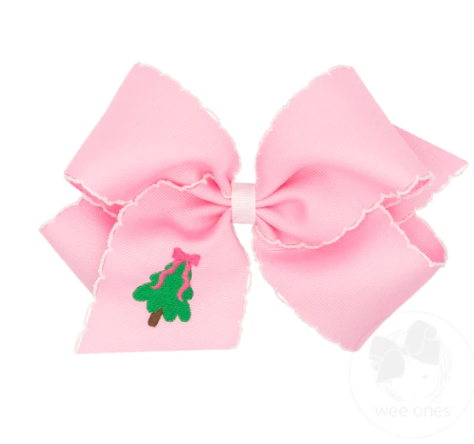 Christmas Pink Embroidered King Bow