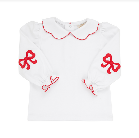 Emma's Elbow Patch Top- Worth Avenue White/ Richmond Red