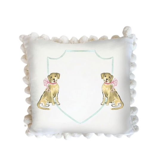 Yellow Puppy Dog Pillow with Pink Bow