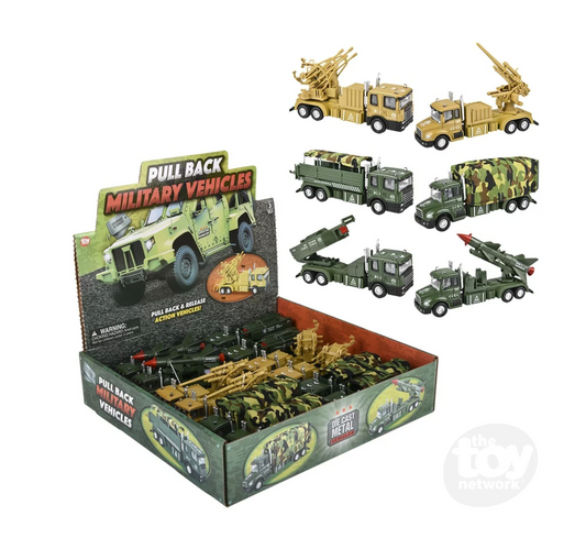 6" Die-Cast Pull Back Military Vehicles