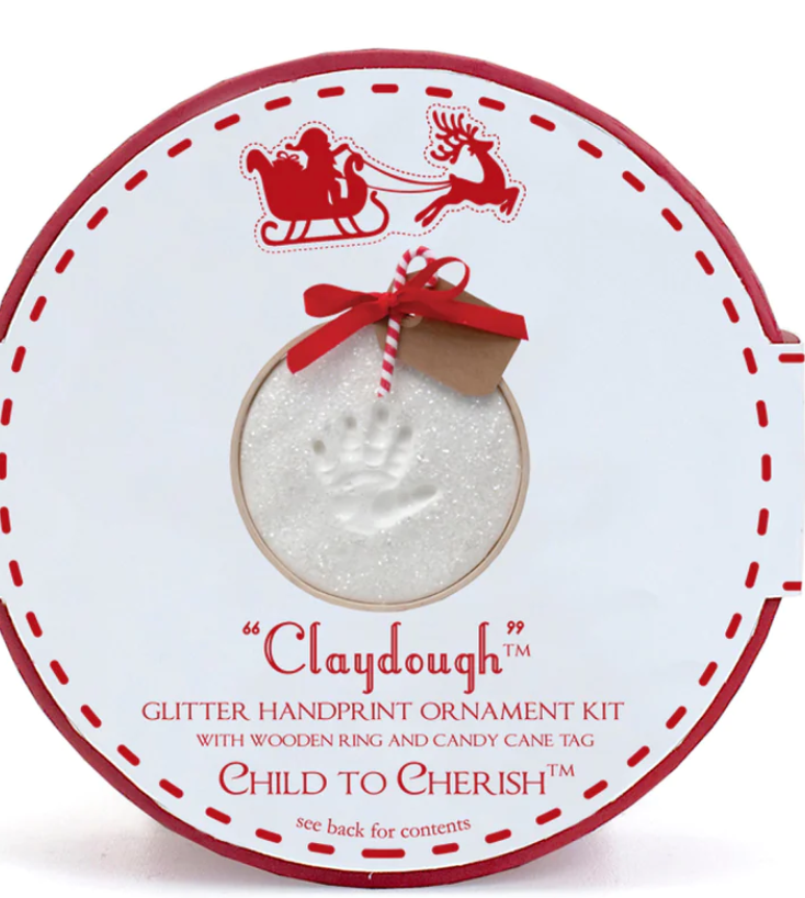"Claydough" Handprint Ornament in Wood Ring