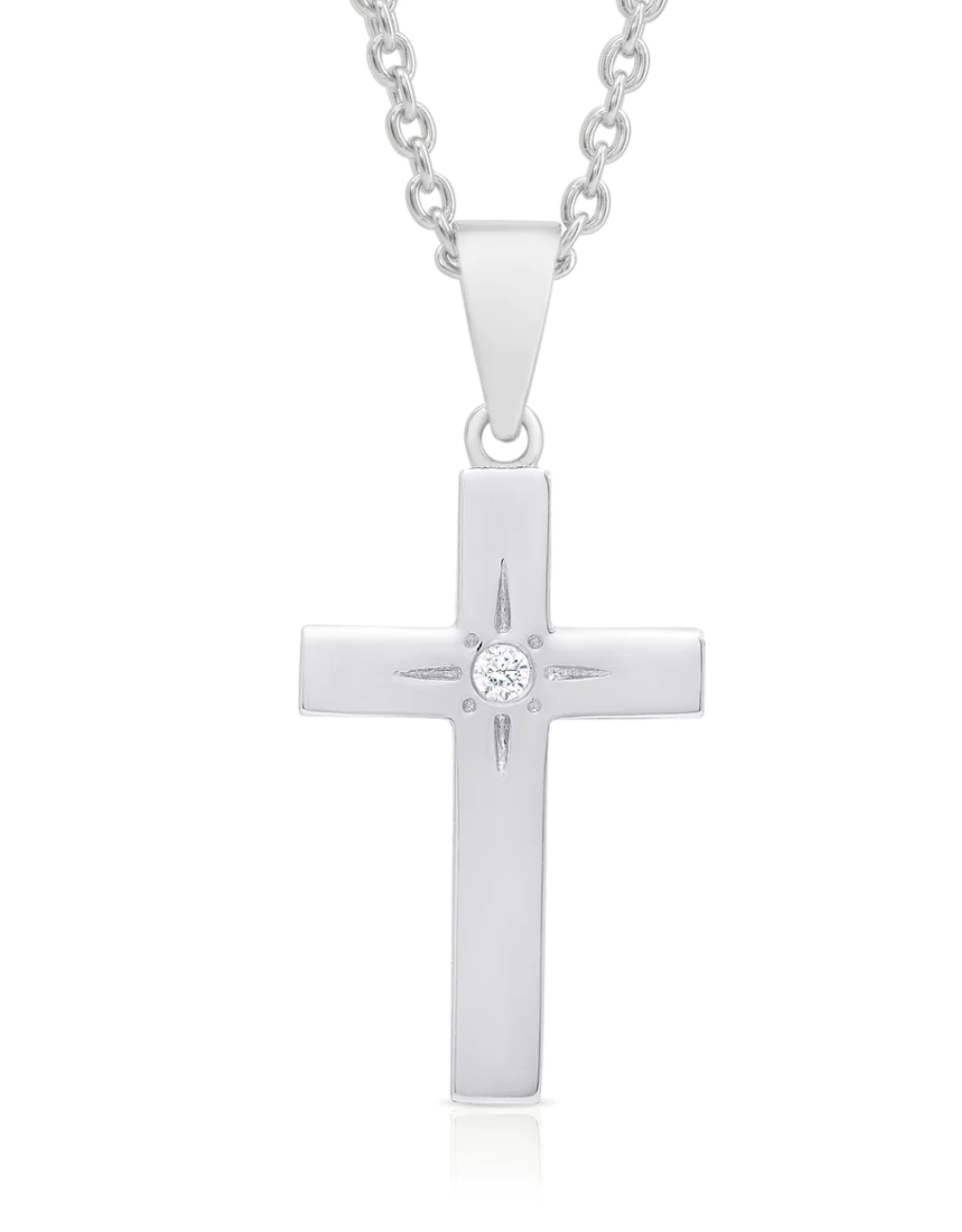 Cross Necklace with CZ - Silver