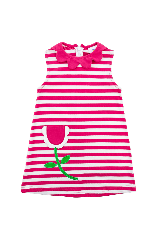 Stripe Knit Dress With Flower Pocket