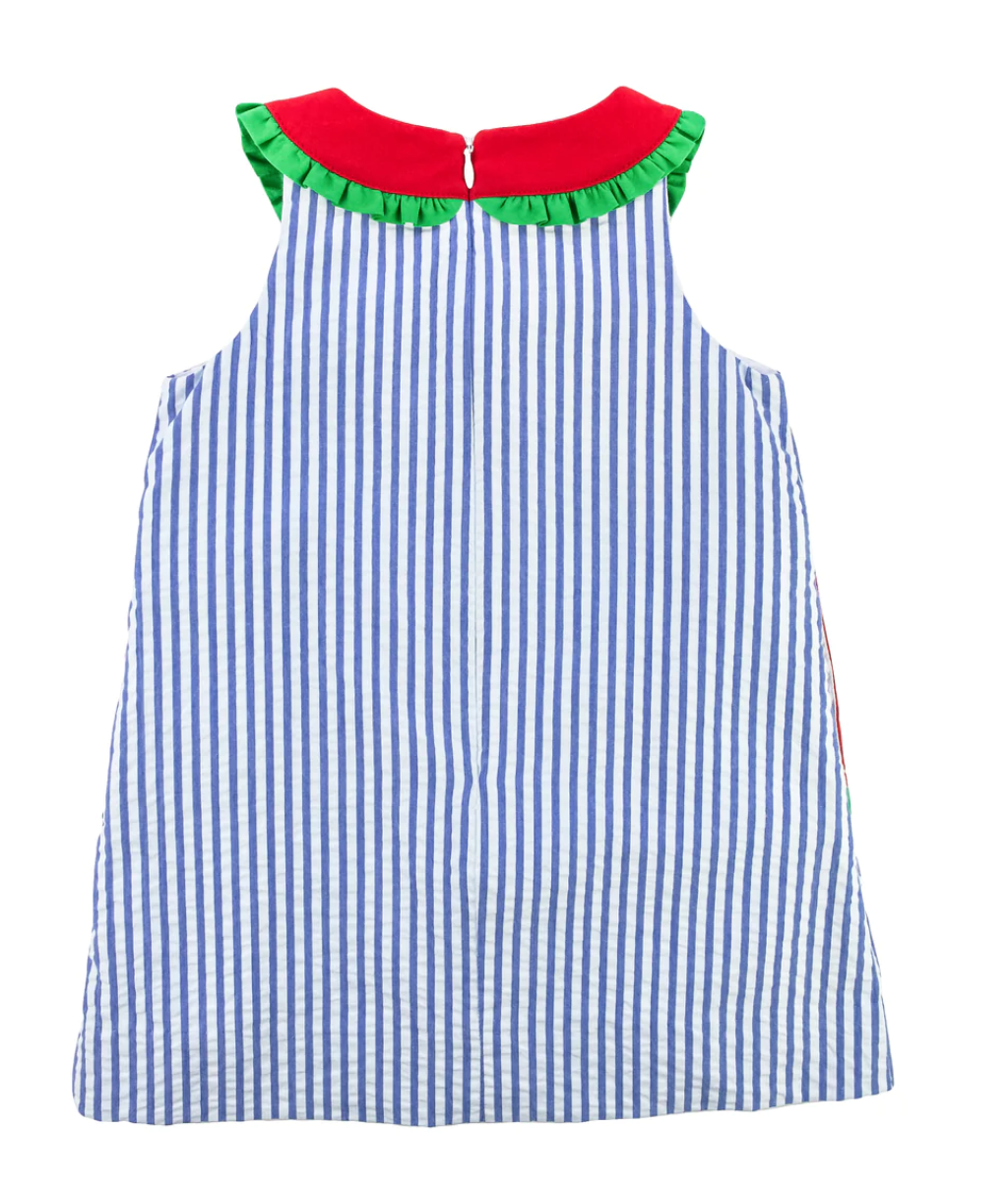 Seersucker Dress With Watermelon Pockets