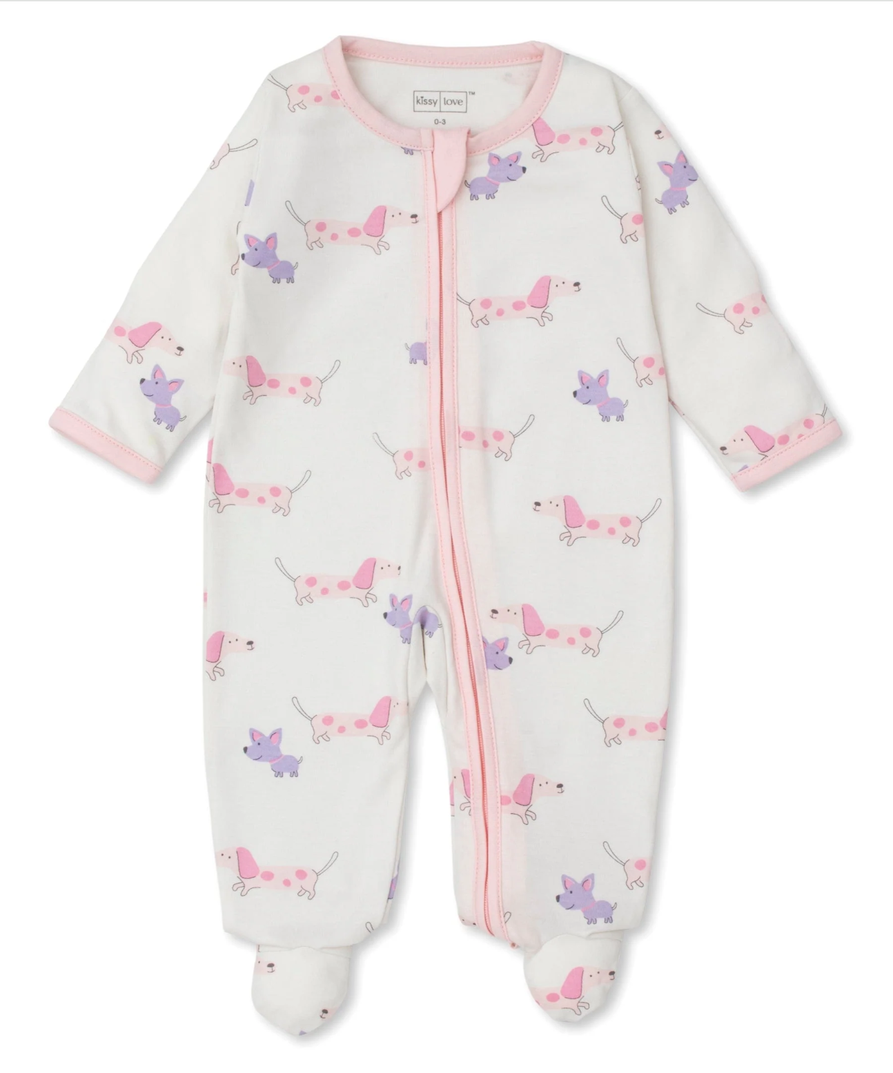 Puppy Fun Zipper Footie Pink