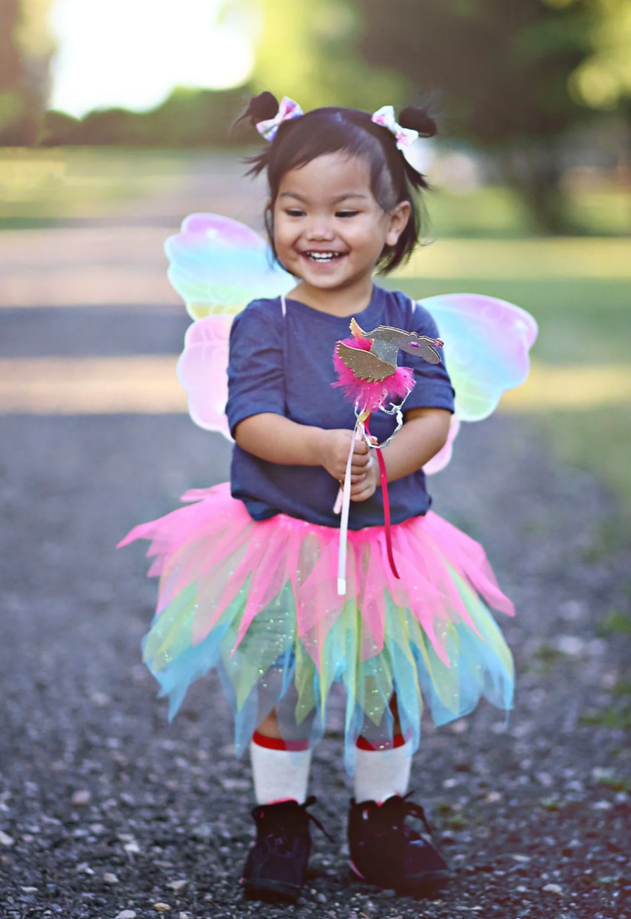 Neon Rainbow Skirt Wings and Wand Set