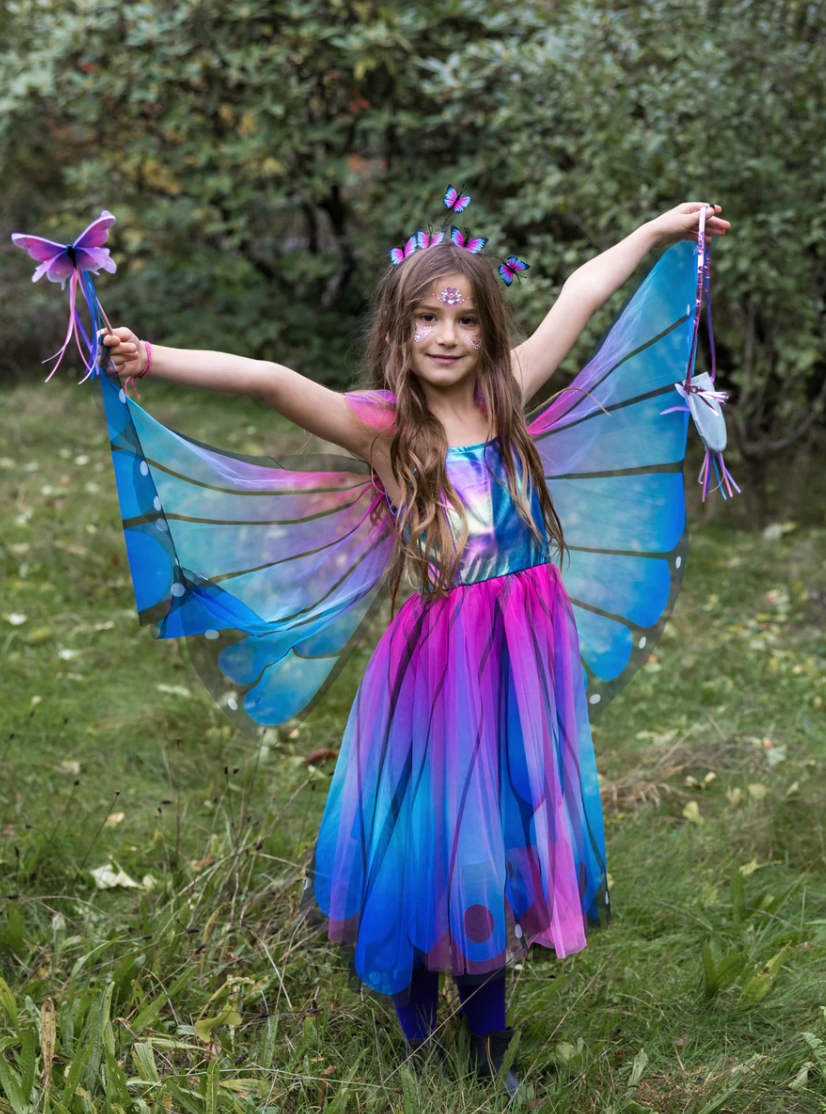 Blue Butterfly Twirl Dress with Wings & Headband