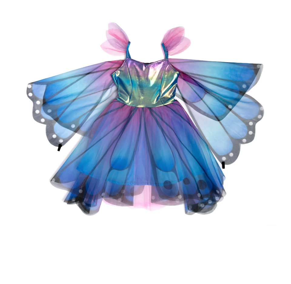 Blue Butterfly Twirl Dress with Wings & Headband