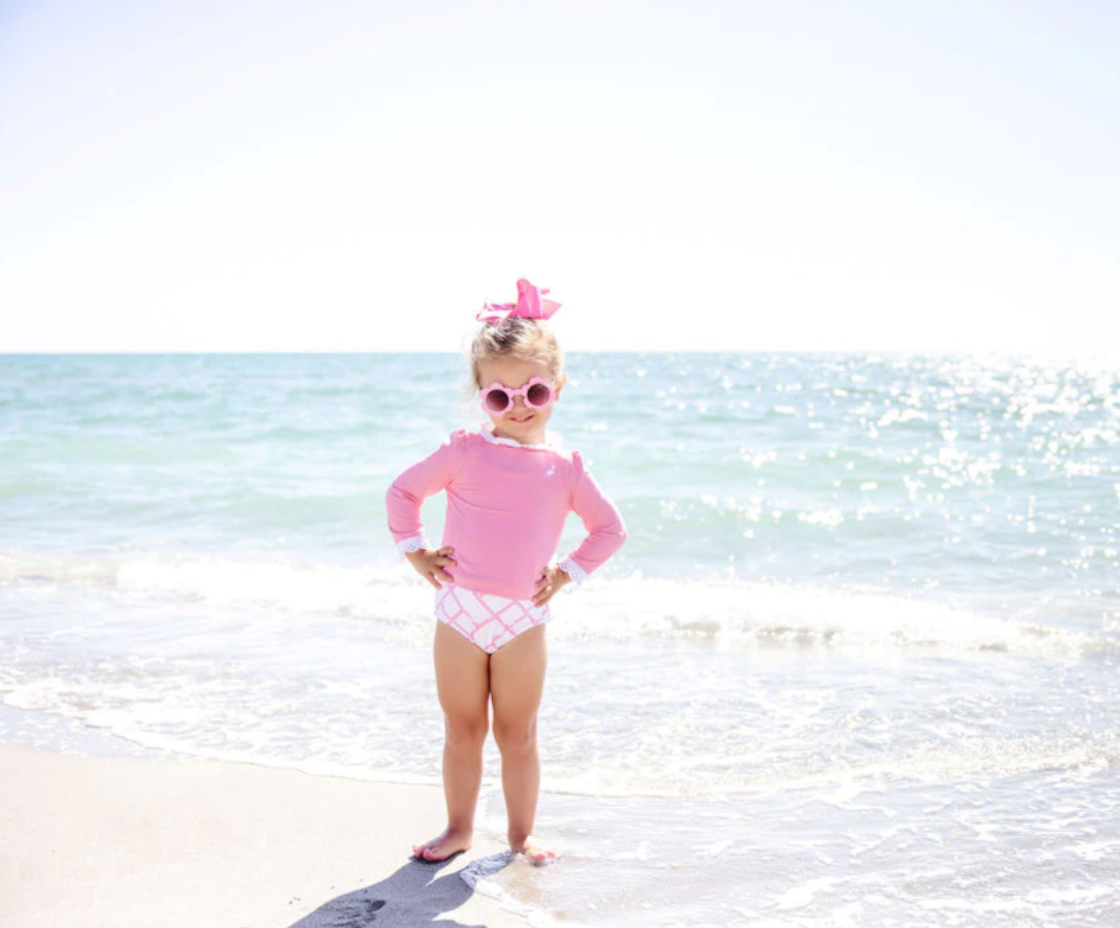 Winnie's Wave Spotter Swim Shirt Hamptons Hot Pink/Worth Ave White