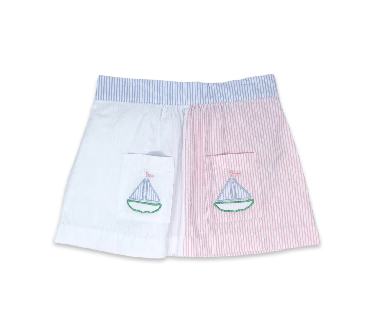 Stephanie Skirt- Party Pink, Boston Blue Seersucker Sailboat