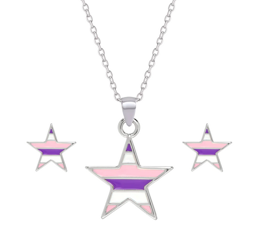 Striped Star Necklace And Earring Set