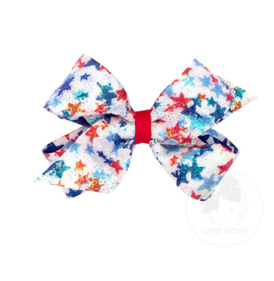 Medium Patriotic Sequin Print Hair Bow