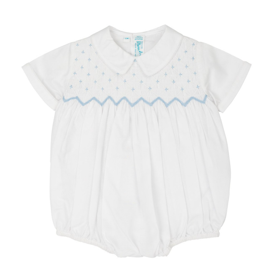 Diamond Smock Romper in Blue and White