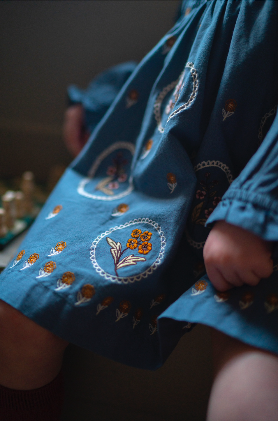 Tulip Dress Blue Embroidery